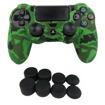 Silicone Grip Green Camo Non Slip + (8) Thumb Grip Caps For PS4 Controller  - €7,66 EUR