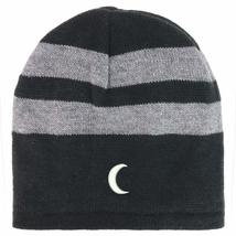 Trendy Apparel Shop Crescent Moon Fleece Lined Striped Short Beanie - Black Grey - £15.02 GBP