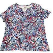 Christopher Banks Shirt Women Paisley Pullover P/L Red Blue Short Sleeve... - £7.86 GBP