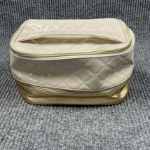 Elizabeth Arden New York Cosmetic Makeup Case Bag Beige Gold Handle 10x7x5 - $17.64