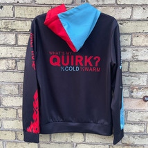 My Hero Academia Zip Up Hoodie &quot;What&#39;s My Quirk&quot; 1/2 Cold/1/2 WARM Size L Stain - £11.19 GBP