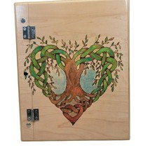 Handmade Journal Etched Painted Tree Heart Wood Notebook Sketchbook Blan... - $36.99