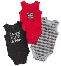 Calvin Klein Baby Bodysuit Lot of 3 Size 18 Months Red Black Gray UNISEX - NEW - £33.73 GBP