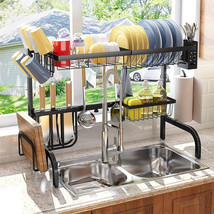Over The Sink Dish Drying Rack Adjustable 2 Tier Metal Steel Dish Drying... - £75.69 GBP