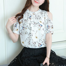 Flower printed Off  Tops Shirts For Women  short Sleeve Blouse  Blouses O-Neck W - £151.84 GBP