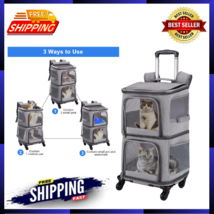 Double Pet Carrier Backpack With Wheels For Small Cats And Dogs, Rolling... - $116.77