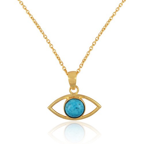 Tiny Turquoise Evil Eye Turkish Nazar Luck Charm Pendant in .925 Sterling Silver Item image 2