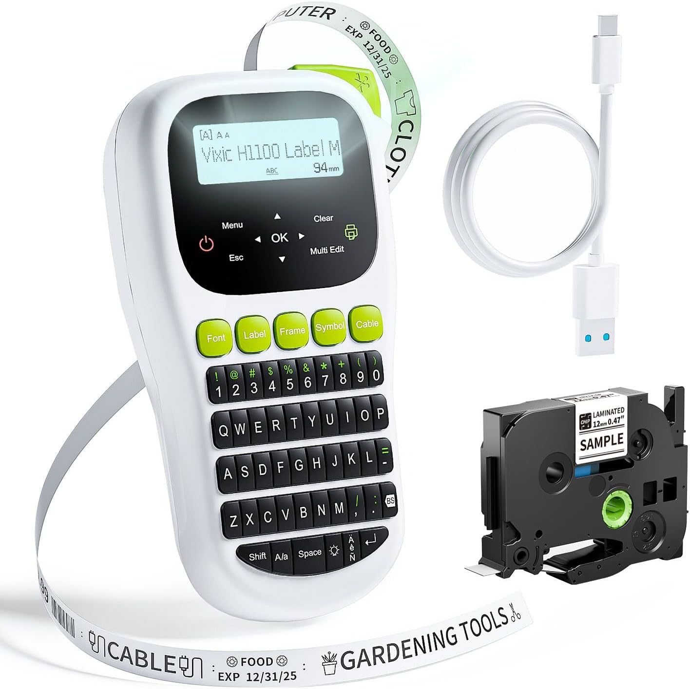 Label Maker Machine: H1100 Portable Qwerty Keyboard Labeler With, And Bo... - $50.96