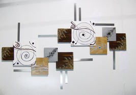 Large 2pc Modern Geometric Abstract Wood &amp; Metal Wall Sculpture -Chocolate Swirl - £319.67 GBP