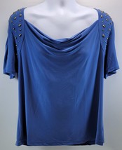 GA3) Notations Woman Blue Short Sleeve Shirt Studded Top Blouse XL - £6.40 GBP