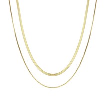 Llergenic 14k gold plated jewelry herryingbone chain box chain layered necklace women s thumb200