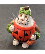 Vintage Enesco Vicki Thomas Halloween Folk Art Striped Cat Kitty Gourd 1998 - $909.94 MXN