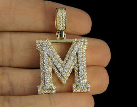 3Ct Round Cut Diamond Cluster &quot;M&quot; Alphabet Pendant Necklace 14k Yellow Gold Over - £60.89 GBP