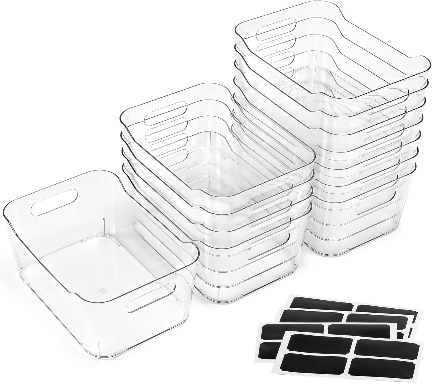 12 Pack Multi-Use Clear Plastic Storage Bins For Organizing W/ Labels - ... - $44.96