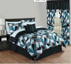 20-piece Bed Sets Lukas Teal Black Gray Full - £75.75 GBP