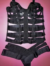 NWT Victoria&#39;s Secret unlined M CORSET+M panty cutout Strappy BLACK banded - £94.83 GBP