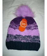 Wonder Nation Girls Pom Beanie Hat Fleece Lined Violet Bloom Stripe Fash... - €8,94 EUR