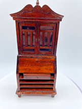 Vintage Miniature Dollhouse Secretary Brown Wooden Curio Dresser Cupboard - £11.38 GBP