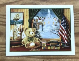 H Hargrove Believe Christmas Card Blank Inside Teddy Bear Window Church ... - $2.97