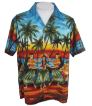 Kennington vtg scenic Men Hawaiian camp shirt p2p 26&quot; L slim hula luau tropical  - £50.61 GBP