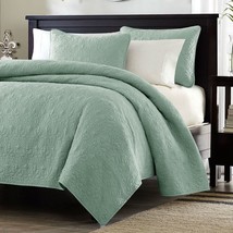 Full / Queen Seafoam Blue Green Quilted Coverlet Quilt Set with 2 Shams - $3,461.13 MXN