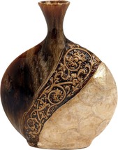 Brown, 11&quot; X 3&quot; X 14&quot; Deco 79 Ceramic Vase With Embedded Details. - £41.52 GBP