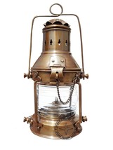 Antique Brass Table &amp; Hanging Oil Lantern Brass &amp; Glass Oil Lamp 11 inch... - $98.99