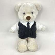 Build A Bear White Teddy Plush Black Vest Tie Shirt BAB Stuffed Animal 15&quot; - £14.79 GBP