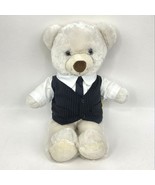 Build A Bear White Teddy Plush Black Vest Tie Shirt BAB Stuffed Animal 15&quot; - £14.79 GBP