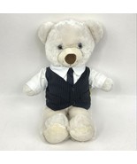 Build A Bear White Teddy Plush Black Vest Tie Shirt BAB Stuffed Animal 15&quot; - $18.81