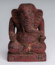 Ganesh Statue - Antique Cham Style Seated Wood Ganesha Statue - 28cm/11&quot; - £462.21 GBP