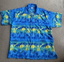 Rima Mens Beach Wear Hawaiian Shirt XL Blue Tropical Print Polyester - $23.38