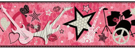Pink Rockstar Band Wallpaper Border Chesapeake Wallcovering BBC94003B - £16.37 GBP