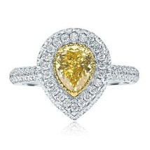 GIA Certified 1.95 Carat Pear Natural Fancy Yellow Diamond Ring 18k White Gold - £5,537.71 GBP