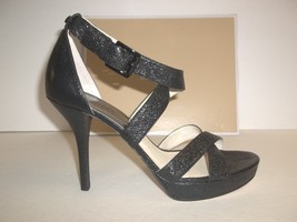 Michael Kors Size 8.5 M Evie Platform Black Leather Sandals New Womens Shoes - £85.35 GBP