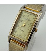 VTG Helbros Quartz Watch Unisex Gold Tone Curved Rectangle Analog New Ba... - $700.09 MXN
