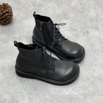 Handmade 100% Genuine leather short boots,women&#39;s flat heel big head boots,Women - £82.50 GBP
