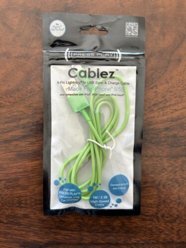 Cablez Press Play iPhone 5/5S Green Color USB Sync Charge Cable