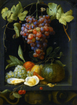 Still Life Grapes Melon Plums Oysters Stone Niche ceramic tile mural backsplash - £47.47 GBP+