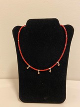 Birthstone citrine necklace tiny crystal drop seed beads November scorpion silve - £15.84 GBP
