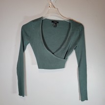 Forever 21 Sweater Womens Small Sweatshirt VNeck Long Sleeve Green Wrap Cropped  - £8.70 GBP