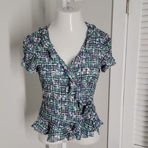 East5th Classy Ruffle Blouse Shirt ~ Sz S ~ Blue, Green, White ~ Cap Sleeves - £6.42 GBP