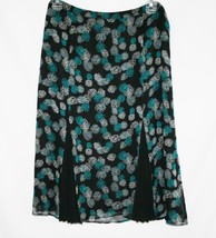 Alfani Black White Turquoise Silk Skirt with Pleat Panels  Size 10  D343 - £18.87 GBP