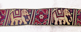 NOS Vintage Brocade Woven Ribbon Trim Burgundy w GOLD Elephant 5+ yards ... - $18.32