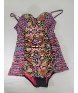 Jessica Simpson One Piece Swimsuit Medium Cinched Runched Floral Vintage... - $380.59 MXN