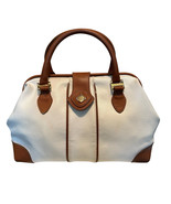 Vintage Jeanne Benet Leather Purse White Brown Doctor Bag Shoulder Bag - $28.00