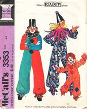 Vintage 1972 Child&#39;s CLOWN COSTUME McCall&#39;s Pattern 3353 Size 6-8 - $8.00