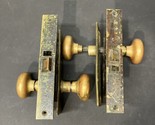 2 Vintage Brass Door Knobs W/ 2-1/4 x 7-1/8&quot; Faceplate Skeleton Key hole... - £142.10 GBP