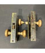 2 Vintage Brass Door Knobs W/ 2-1/4 x 7-1/8&quot; Faceplate Skeleton Key hole... - £140.22 GBP