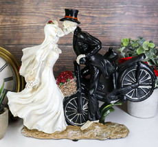 Love Never Dies Skeleton Bridal Couple Kissing On Bicycle W Rose Basket Figurine - £32.16 GBP